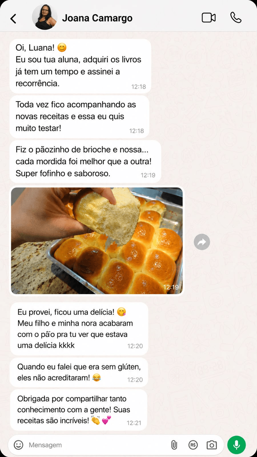 Depoimento de Joana Camargo sobre pãozinho de brioche