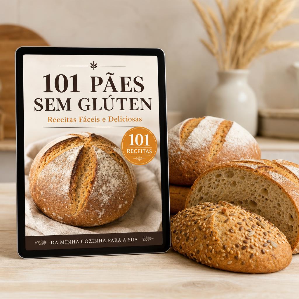 Mockup do e-book de receitas em um tablet ao lado de pães frescos